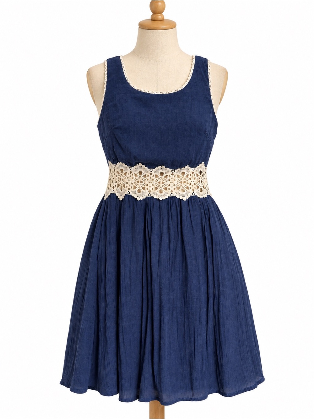 Navy Blue Crochet Waist Girls' Dress